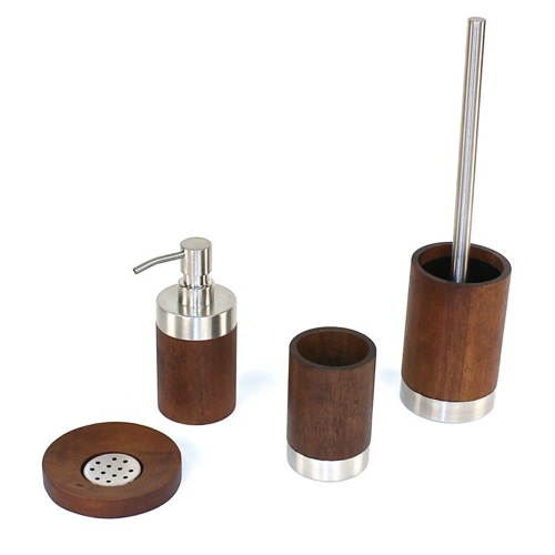 Bathroom Accessory Set, Gedy ER100, Erica Walnut Wood Bathroom Accessory Set ER100
